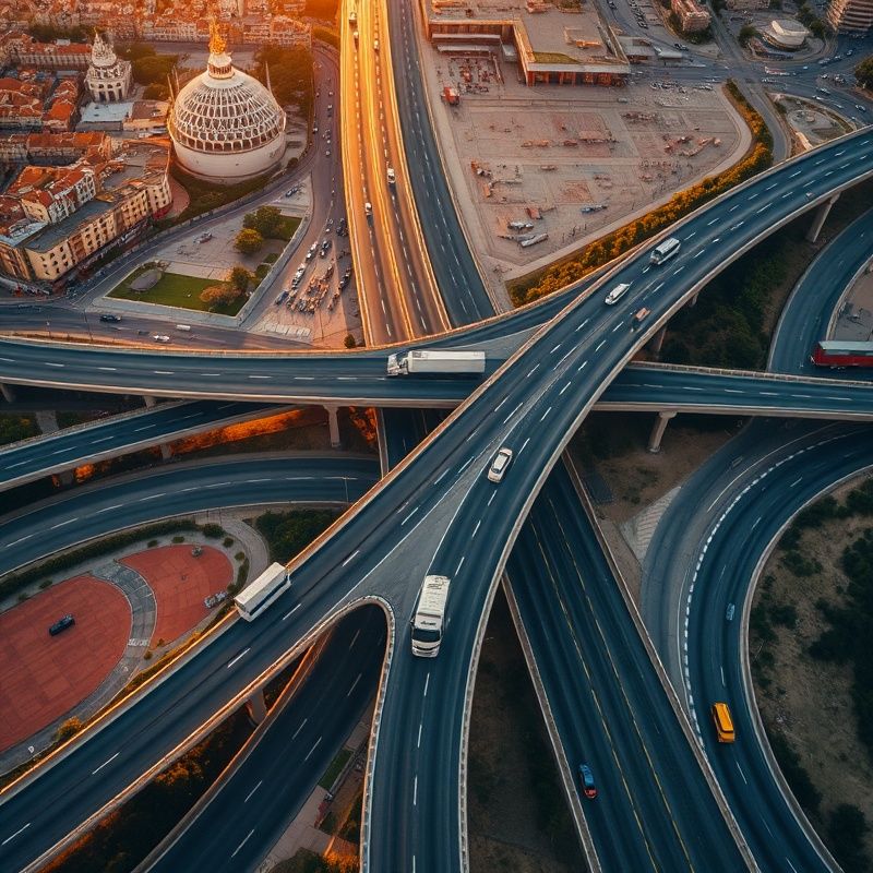 Vista aérea de una autopista cerca de Barcelona con camiones de carga
